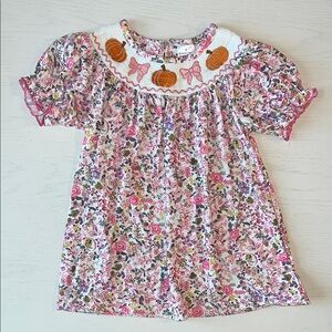🎃 Rylee Faith Designs Toddler Girl Pumpkin Floral Smocked Dress 2T 3T 4T